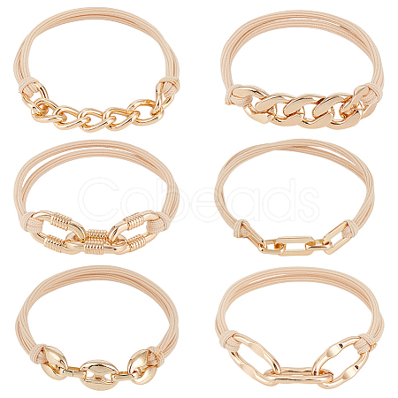 6Pcs 6 Styles Elastic Hair Ties OHAR-ME0001-16B-1