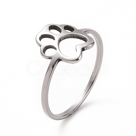 Non-Tarnish 201 Stainless Steel Paw Print Finger Ring RJEW-J051-25P-1