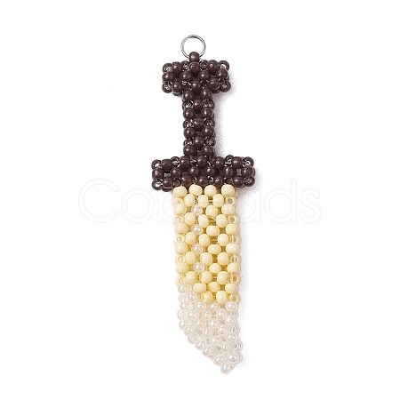 Glass Seed Beaded Broadsword Shape Pendants PALLOY-MZ00543-1