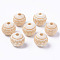 Unfinished Natural Wood European Beads, Large Hole Beads, for DIY Painting Craft, Laser Engraved Pattern, Round, Antique White, 16x14.5mm, Hole: 4mm