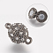 Alloy Rhinestone Magnetic Clasps with Loops, Oval, Gunmetal, 16x10mm, Hole: 1.5mm