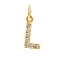 Brass Cubic Zirconia Pendants with Jump Rings, Real 18K Gold Plated, Letter L, 14.8x7.7x2.2mm, Hole: 2.8mm