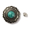 Alloy Decorative Rivets, with Synthetic Turquoise, DIY Accessaries, Flat Round with Flower, Dark Turquoise, 25x11mm, Hole: 2.5mm