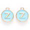 Golden Plated Alloy Enamel Charms, Cadmium Free & Lead Free, Enamelled Sequins, Flat Round with Letter, Sky Blue, Letter.Z, 14x12x2mm, Hole: 1.5mm