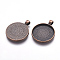 Alloy Pendant Cabochon Settings, Plain Edge Bezel Cups, Lead Free & Cadmium Free & Nickel Free, Flat Round, Red Copper, 43x34x4mm, Hole: 7x4mm, Tray: 30mm