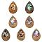 14Pcs 7 Colors Walnut Wood Resin Pendants, with Glitter Powder, Undyed, Teardrop Charms, Mixed Color, 38x25.5x3mm, Hole: 2mm