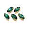 Sew on Rhinestone, Transparent Glass Rhinestones, with Iron Prong Settings, Faceted, Horse Eye, Teal, 15x7x4.5mm, Hole: 1mm