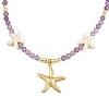 Synthetic Turquoise & Natural Amethyst Faceted Round Beaded Starfish 304 Stainless Steel Pendant Necklaces for Women NJEW-JN05459-4