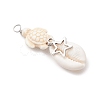 5Pcs 5 Styles Natural Cowrie Shell & Dyed Synthetic Turquoise Turtle Copper Wire Wrapped Pendants PALLOY-JF04034-03-4