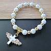 Acrylic Round with Cross Beaded Stretch Bracelets with Cross Charms PW-WG40295-03-1