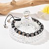 Adjustable Natural Grey Agate and Non-magnetic Synthetic Hematite Braided Bead Bracelets BJEW-Z090-01E-2