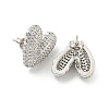 Heart Brass Pave Clear Cubic Zirconia Stud Earrings EJEW-M258-82P-2