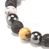 Gemstone & Lava Rock & Synthetic Hematite Round Beaded Stretch Bracelet BJEW-JB07972-6