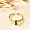 Rectangle Brass Glass Cuff Rings for Women RJEW-G340-01G-2