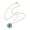 Dyed Natural Blue Tiger Eye & Glass Seed Beaded Flat Round Pendant 304 Stainless Steel Cable Chain Necklaces NJEW-MZ00129-06-4