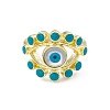 Deep Sky Blue Natural Shell Evil Eye Open Cuff Ring with Enamel RJEW-I091-05G-2