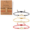 3Pcs Adjustable Brass Micro Pave Clear Cubic Zirconia Bead Braided Bead Bracelets. Waxed Cord Braided Bracelets for Women PW0686-1-5