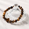 Natural & Synthetic Mixed Gemstone Cross & Round Beaded Stretch Bracelets BJEW-C119-01-5