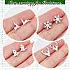 4 Pairs 4 Style Christmas Tree & Deer & Snowflake Exquisite Stainless Steel Stud Earrings for Women EJEW-AN0002-38-1