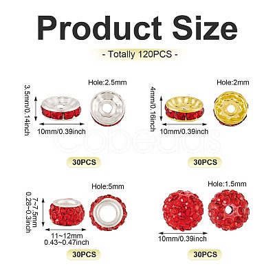 120Ppcs 4Style Pave Disco Ball Beads RB-TA0001-17-1