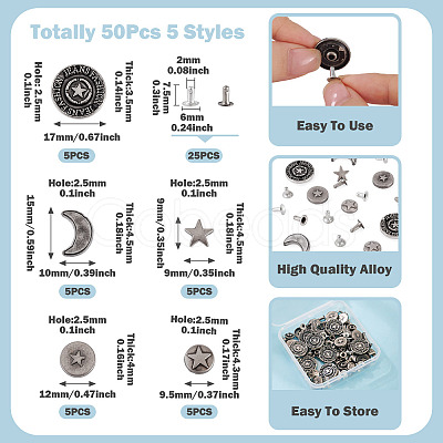50Pcs 5 Styles Alloy River Studs FIND-TA0009-59-1