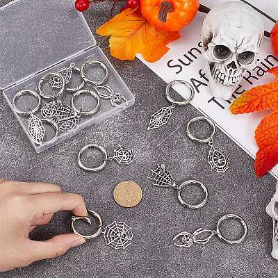 12Pcs 6 Styles Tibetan Style Alloy Spider Web & Spider Shoe Charms HJEW-PH02287-1
