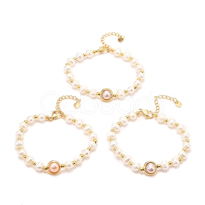 Natural Pearl Link Bracelets BJEW-D447-06G-01-1