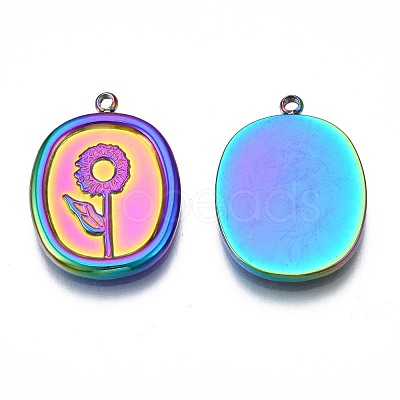 Rack Plating Rainbow Color 304 Stainless Steel Cabochon Settings for Enamel STAS-N098-032-1