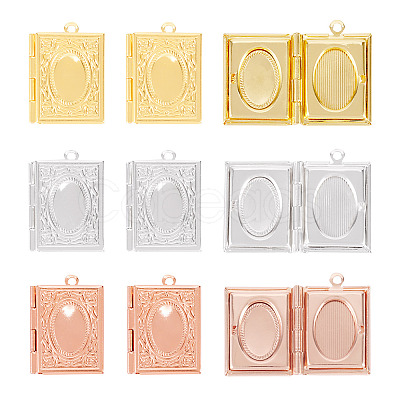 6Pcs 3 Colors Brass Locket Pendants KK-TA0001-98-1