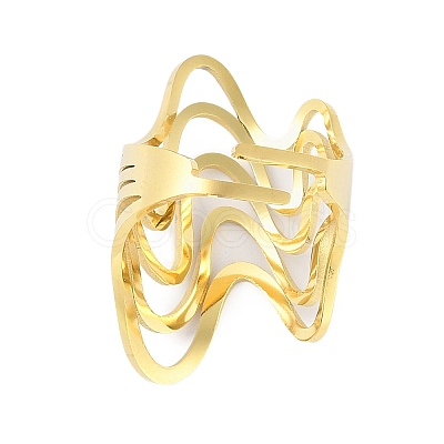 304 Stainless Steel Wave Multi-layer Adjustable Rings for Women RJEW-Z045-01G-02-1