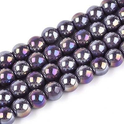 Electroplate Opaque Glass Beads Strands GLAA-T032-P8mm-AB15-1