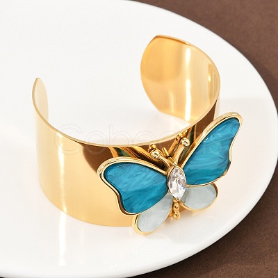 304 Stainless Steel Acrylic Cuff Bangles for Women LS-BJEW-A049-05G-02-1