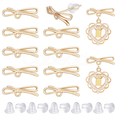 BENECREAT 10Pcs Brass Bowknot Stud Earring Findings KK-BC0011-06-1