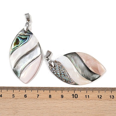 Natural Abalone Shell & Black Lip Shell & Pink Shell Pendants SSHEL-B003-06P-01-1