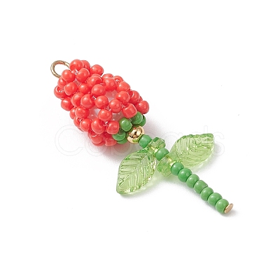 Glass Seed Beaded Rose Pendants PALLOY-MZ00959-03-1