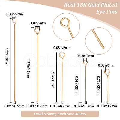 150Pcs 5 Styles Brass Eye Pins KK-BBC0009-50-1