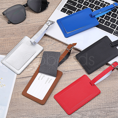 5Pcs 5 Colors Rectangle PU Leather Luggage Tag AJEW-ME0002-85-1