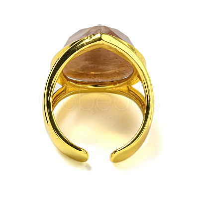 Teardrop Natural Sunstone Open Cuff Rings RJEW-C087-01G-04-1