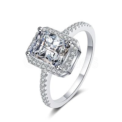 Rhodium Plated 925 Sterling Silver Micro Pave 8.2x4.9mm Moissanite Finger Rings for Women WG8E258-72-1
