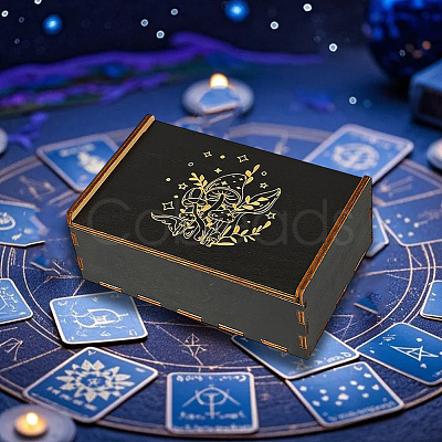 Rectangle Engraved Plywood Wooden Tarot Storage Boxes with Sliding Lid CON-WH20008-10D-1