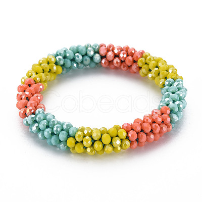 Crochet Glass Beads Braided Stretch Bracelet BJEW-T016-08G-1