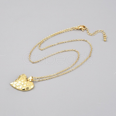 Valentine's Day Brass Textured Heart Pendant Cable Chain Necklaces for Women NJEW-WH0020-86B-1