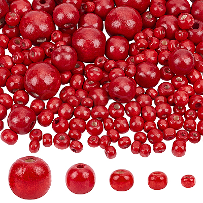 1005Pcs 5 Styles Dyed Natural Wood Beads WOOD-PH0003-42A-1