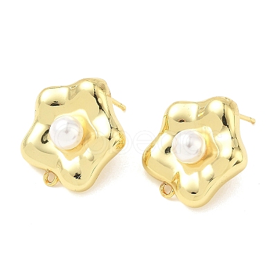 Brass Plastic Pearl Stud Earring Findings KK-G547-06G-1