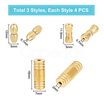 Unicraftale 12Pcs 3 Styles 304 Stainless Steel Screw Clasps Sets STAS-UN0050-11-1