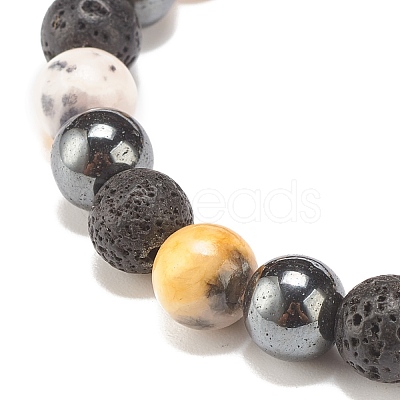 Gemstone & Lava Rock & Synthetic Hematite Round Beaded Stretch Bracelet BJEW-JB07972-1