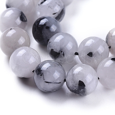 Natural Tourmalinated Quartz/Black Rutilated Quartz Beads Strands G-E558-04-10mm-1