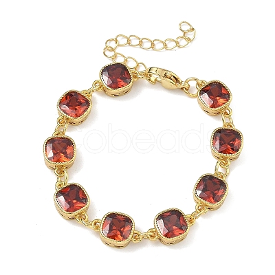 Square Brass Pave Cubic Zirconia Link Chain Bracelets for Women BJEW-P385-08G-02-1