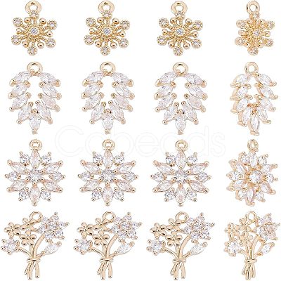 16pcs 4 Style Rack Plating Brass Micro Pave Clear Cubic Zirconia Charms ZIRC-NB0001-85-1