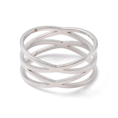 Non-Tarnish Criss Cross 304 Stainless Steel Finger Ring for Women  RJEW-B035-03P-1